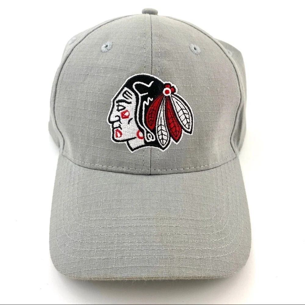 Blackhawks Gray Cap Adjustable Hook and Loop Hat